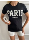 Kadın Basic Tişört Paris Le Maraıs Baskılı Siyah