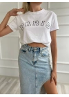 Kadın Basic Tişört Paris Baskılı Beyaz