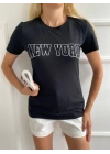 Kadın Basic Tişört New York Baskılı Siyah