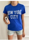 Kadın Basic Tişört New York City Baskılı Mavi