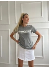 Kadın Basic Tişört Brooklyn New York Baskılı Gri