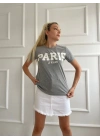 Kadın Basic Tişört Paris Le Marais Baskılı Gri