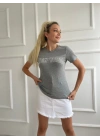 Kadın Basic Tişört Newyork Baskılı Gri