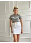 Kadın Basic Tişört Newyork City Baskılı Gri