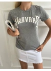 Kadın Basic Tişört Harvard Baskılı Gri