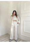Kadın Krinkıl Kumaş Pantolon Ekru
