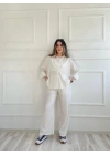 Kadın Krinkıl Kumaş Pantolon Ekru