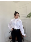 Kadın Oversize Dik Yaka Gömlek Beyaz