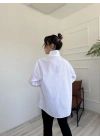 Kadın Oversize Dik Yaka Gömlek Beyaz