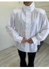 Kadın Oversize Dik Yaka Gömlek Beyaz