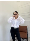 Kadın Oversize Dik Yaka Gömlek Beyaz