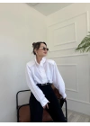 Kadın Oversize Dik Yaka Gömlek Beyaz