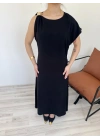Kadın Omuzu Aksesuar Detaylı Elbise Siyah