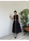 Kadın Kemerli Biye Elbise Siyah