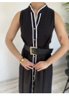 Kadın Kemerli Biye Elbise Siyah