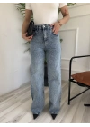 Kadın Wide Leg Taşlı Jean Mavi