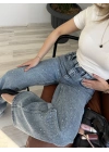 Kadın Wide Leg Taşlı Jean Mavi