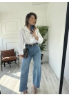 Kadın Wide Leg Kemerli Mavi Jean