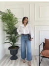 Kadın Wide Leg Kemerli Mavi Jean