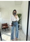 Kadın Wide Leg Kemerli Mavi Jean