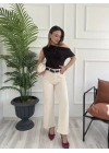 Kadın Wide Leg Kemerli Bej Jean