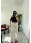 Kadın Wide Leg Kemerli Bej Jean