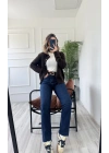 Kadın Kesik Paça Boyfit Lacivert