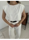 Kadın Arkası Dantel Detaylı Basic Tshirt Ekru