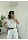 Kadın Arkası Dantel Detaylı Basic Tshirt Ekru