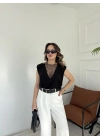 Kadın Arkası Dantel Detaylı Basic Tshirt Siyah
