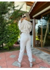 Eşofman Takımı Üst Fermuarlı Alt Paça Ve Kemer Lastikli Ekru Renk