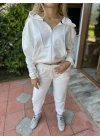 Eşofman Takımı Üst Fermuarlı Alt Paça Ve Kemer Lastikli Ekru Renk
