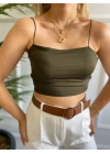 Kadın Askılı Haki Crop