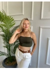 Kadın Askılı Haki Crop