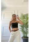 Kadın Askılı Haki Crop