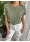 Kadın Basic Crop Tshirt Haki