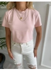 Kadın Basic Crop Tshirt Pembe