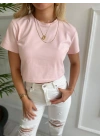 Kadın Basic Crop Tshirt Pembe