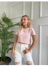 Kadın Basic Crop Tshirt Pembe