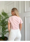 Kadın Basic Crop Tshirt Pembe