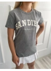 Kadın Basic Tişört San Diego Baskılı Gri