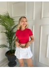 Kadın Büzgü Detaylı Crop Kırmızı Tshirt