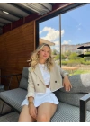 Kadın Çizgili Eteği Bej Garnili Ceket