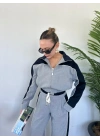 Kadın Crop Ceket Gri
