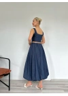 Kadın Denim Balon Etek Mavi