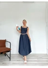 Kadın Denim Balon Etek Mavi