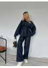 Kadın Denim Ceket Pantolon Takım Mavi