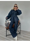 Kadın Denim Ceket Pantolon Takım Mavi