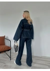 Kadın Denim Ceket Pantolon Takım Mavi