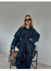 Kadın Denim Ceket Pantolon Takım Mavi